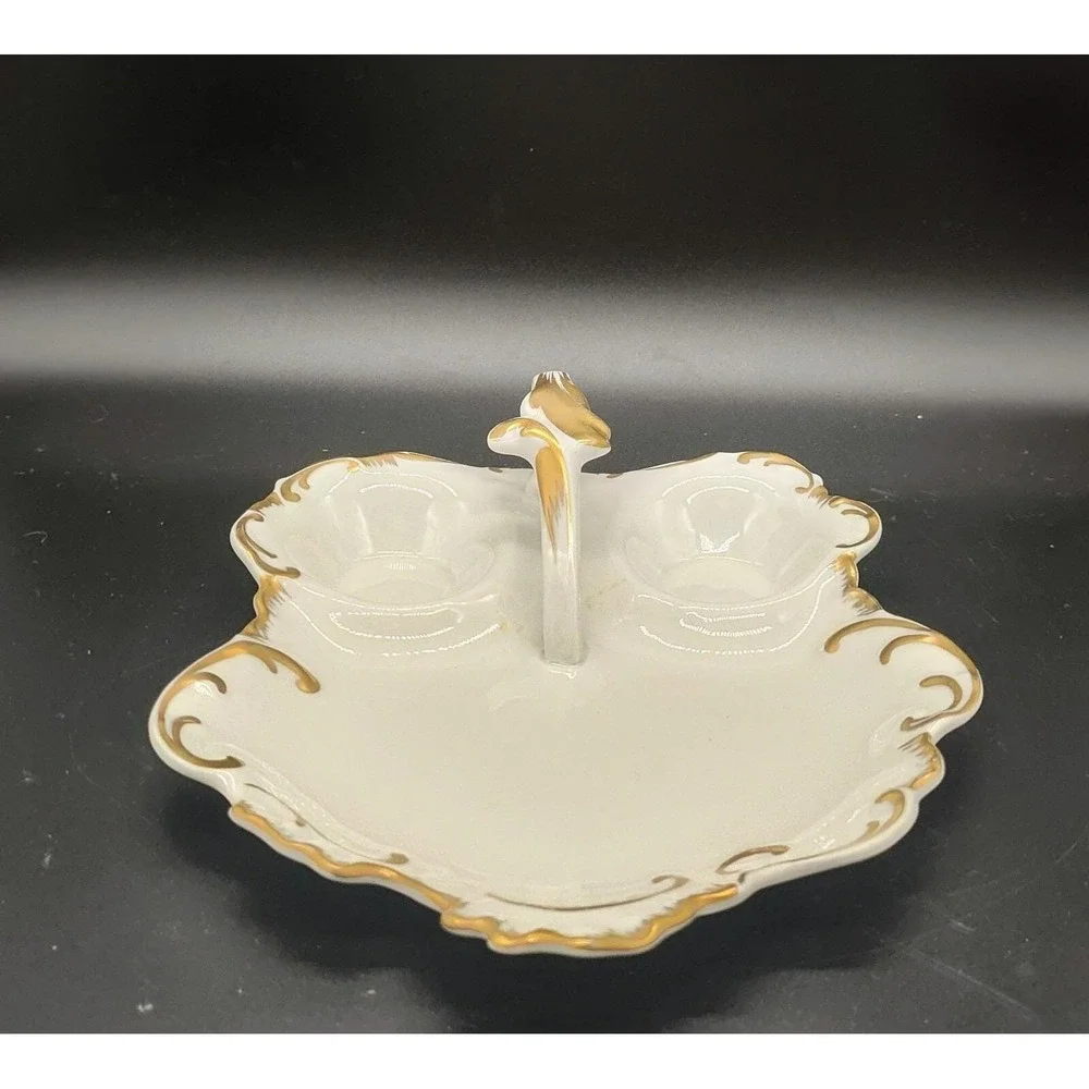 Vintage Porcelain 3 Compartment Vanity Dresser Tray W Handle Made‎ In France 10